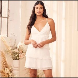 White pleated tiered mini dress